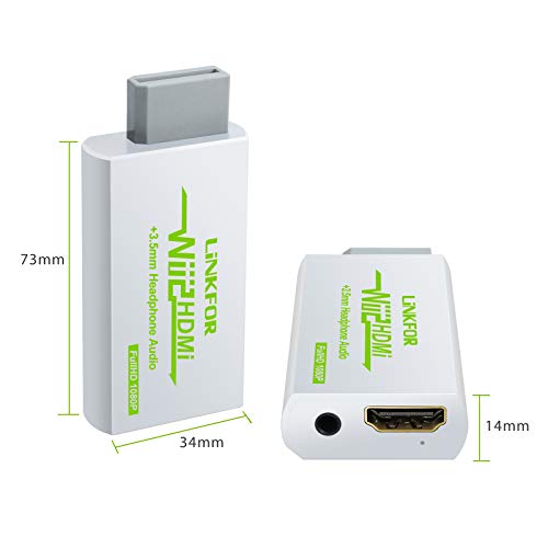 Convertidor Wii a HDMI Adaptador Wii2HDMI 720P / 1080P Conversor de Video Puerto HDMI con Salida Audio 3.5mm Jack Soporte NTSC PAL Compatible con Wii HDTV Proyector-Blanco