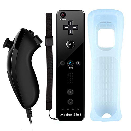 COOLEAD 2 en 1 Motion Plus Mando a Distancia y Nunchuk para Wii y Wii U Control Remoto Motion Plus y Nunchunk con Funda de Silicona y Muñequera (Producto de Terceros)