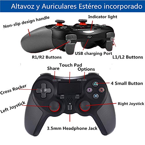 COOLEAD Mando para Playstation4, Controlador Inalámbrico Bluetooth para Playstation4 Doble Choque 4 con Panel Táctil Vibración Dual Compatible con PlayStation4 y PC(Negro)