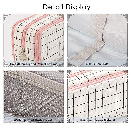 Coolzon Estuche Escolar con 3 Compartimentos, Estuches de Lápices de Gran Capacidad Estuche Organizador Portalapices Neceser Maquillaje para Niñas Niños Adolescentes Estudiantes Adultos, Blanco y rosa