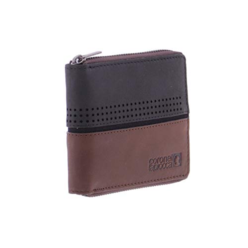 Coronel Tapiocca Cartera Alec Marron y Negra Hombre Adolescente con Compartimentos Billetes, Bolsillo y Ranuras Tarjetas