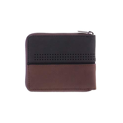 Coronel Tapiocca Cartera Alec Marron y Negra Hombre Adolescente con Compartimentos Billetes, Bolsillo y Ranuras Tarjetas