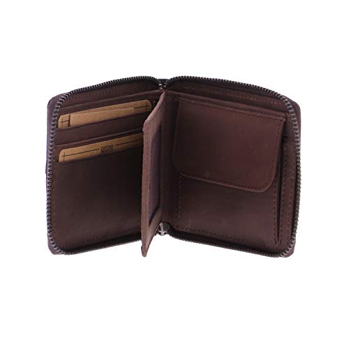 Coronel Tapiocca Cartera Alec Marron y Negra Hombre Adolescente con Compartimentos Billetes, Bolsillo y Ranuras Tarjetas