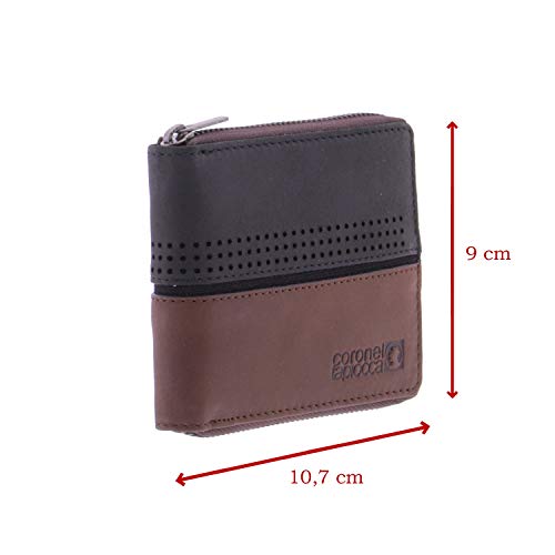 Coronel Tapiocca Cartera Alec Marron y Negra Hombre Adolescente con Compartimentos Billetes, Bolsillo y Ranuras Tarjetas