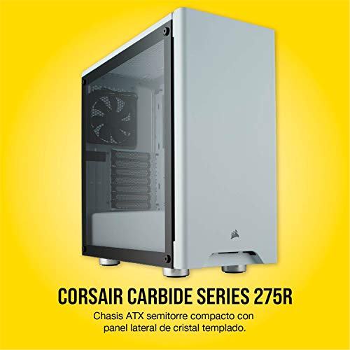 Corsair Carbide 275R - Caja de ordenador semitorre para juegos (Torre ATX mediana con ventana de vidrio templado), blanco