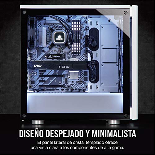 Corsair Carbide 275R - Caja de ordenador semitorre para juegos (Torre ATX mediana con ventana de vidrio templado), blanco