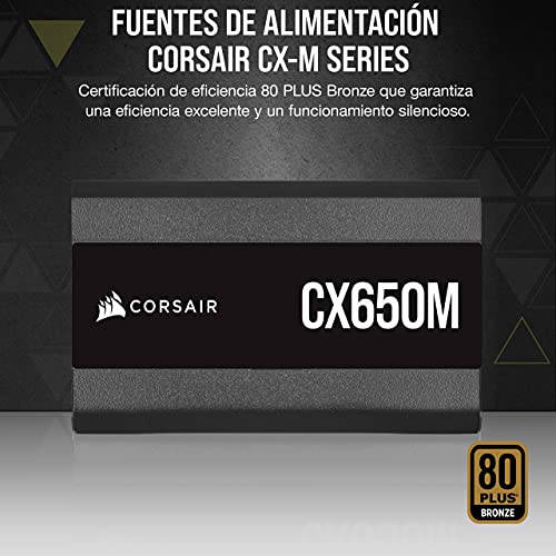 Corsair CX650M (2021), CX-M Series, 650 Watt 80 PLUS Bronze Fuente de Alimentación ATX Semimodular y Silenciosa (Funcionamiento Silencioso, Condensadores de 105 °C, Tamaño Compacto) Negro