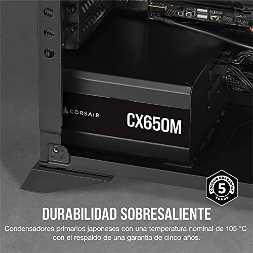 Corsair CX650M (2021), CX-M Series, 650 Watt 80 PLUS Bronze Fuente de Alimentación ATX Semimodular y Silenciosa (Funcionamiento Silencioso, Condensadores de 105 °C, Tamaño Compacto) Negro