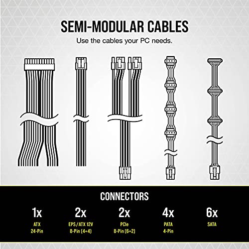 Corsair CX650M (2021), Serie CX-M, 650 W 80 Plus Fuente de alimentación ATX semimodular de bajo Ruido (conexión EPS12V única, operación de bajo Ruido, condensadores de 105 °C, tamaño Compacto) Negro