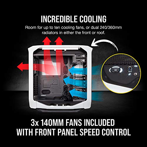 Corsair Graphite 780T Full-Tower ATX - Caja de PC, ventana lateral con dos AF140 rojo LED ventilador, Blanco