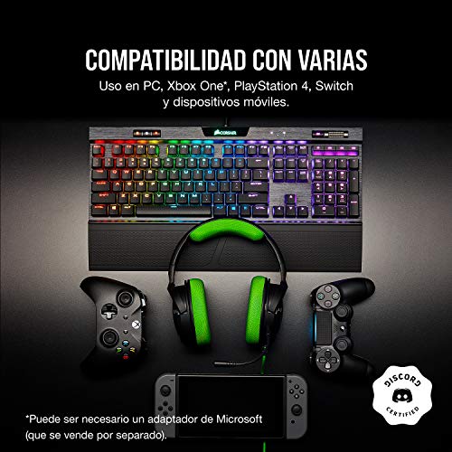 Corsair HS35 - Auriculares Stereo para Juegos (Membrana Neodimio de 50 mm, Micrófono Unidireccional Extraíble, Estructura Ligera, Compatible con Xbox One, PS4, Nintendo Switch y Móviles), Verde