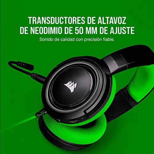 Corsair HS35 - Auriculares Stereo para Juegos (Membrana Neodimio de 50 mm, Micrófono Unidireccional Extraíble, Estructura Ligera, Compatible con Xbox One, PS4, Nintendo Switch y Móviles), Verde