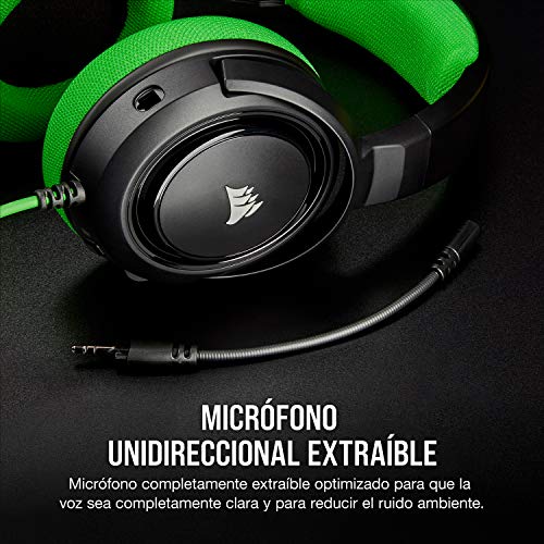 Corsair HS35 - Auriculares Stereo para Juegos (Membrana Neodimio de 50 mm, Micrófono Unidireccional Extraíble, Estructura Ligera, Compatible con Xbox One, PS4, Nintendo Switch y Móviles), Verde