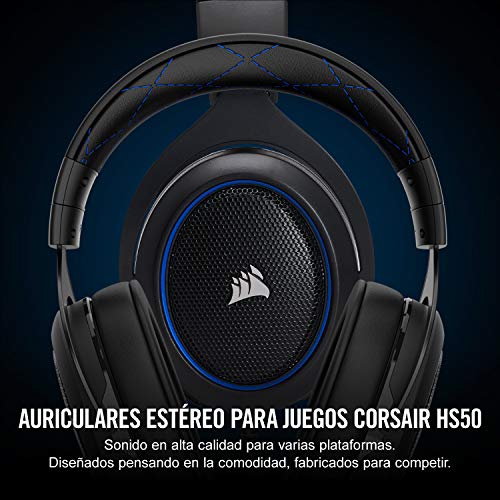 Corsair HS50 Stereo - Auriculares gaming con micrófono desmontable (para PC/PS4/Xbox/Switch/móvil), Azul