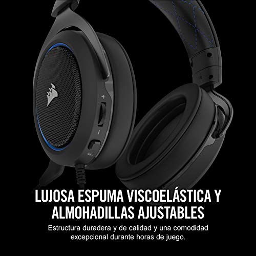 Corsair HS50 Stereo - Auriculares gaming con micrófono desmontable (para PC/PS4/Xbox/Switch/móvil), Azul