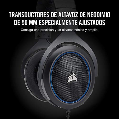 Corsair HS50 Stereo - Auriculares gaming con micrófono desmontable (para PC/PS4/Xbox/Switch/móvil), Azul