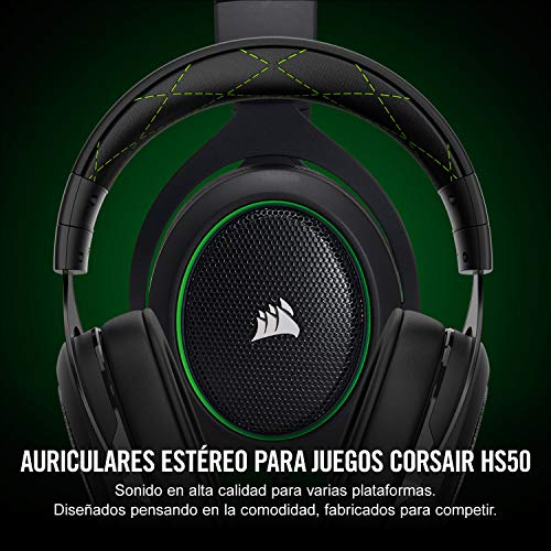 Corsair HS50 Stereo - Auriculares gaming con micrófono desmontable (para PC/PS4/Xbox/Switch/móvil), Verde