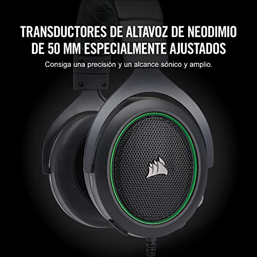 Corsair HS50 Stereo - Auriculares gaming con micrófono desmontable (para PC/PS4/Xbox/Switch/móvil), Verde