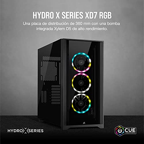 Corsair Hydro X Series XD7 RGB Pack de Bomba/Depósito (Sistema de Placa de Distribución de 360 mm, Bomba PWM D5, Depósito de 140 ml, 36 LED RGB Direccionables Individualmente) Negro