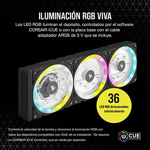 Corsair Hydro X Series XD7 RGB Pack de Bomba/Depósito (Sistema de Placa de Distribución de 360 mm, Bomba PWM D5, Depósito de 140 ml, 36 LED RGB Direccionables Individualmente) Negro