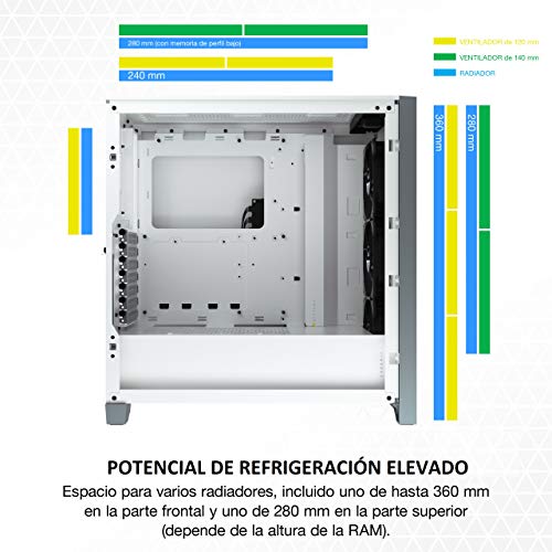Corsair iCUE 4000X RGB Chasis ATX Semitorre con Cristal Templado, Paneles Frontal y Lateral de Cristal Templado, Espacioso Interior, Tres Ventiladores RGB de 120 mm Incluidos, Color Blanco