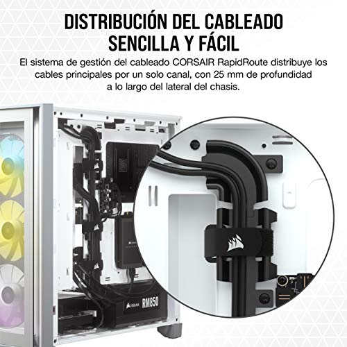 Corsair iCUE 4000X RGB Chasis ATX Semitorre con Cristal Templado, Paneles Frontal y Lateral de Cristal Templado, Espacioso Interior, Tres Ventiladores RGB de 120 mm Incluidos, Color Blanco