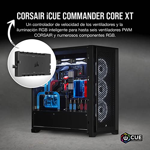 CORSAIR iCUE COMMANDER CORE XT, controlador digital de iluminación RGB y velocidad de ventiladores (Hasta 6 ventiladores PWM y 264 LEDs RGB, Modo cero RPM, Monitoreo temperatura) Negro