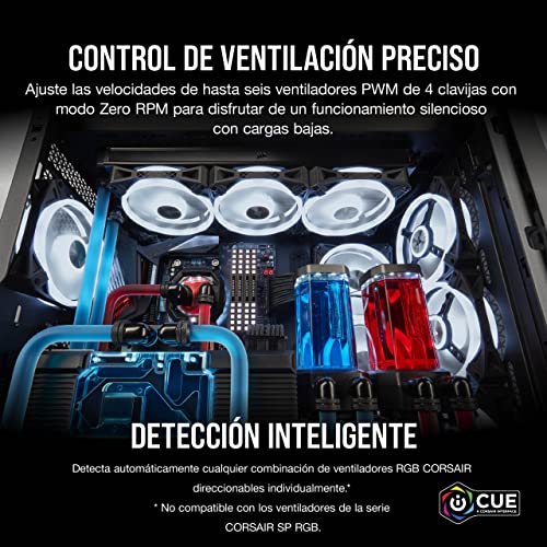 CORSAIR iCUE COMMANDER CORE XT, controlador digital de iluminación RGB y velocidad de ventiladores (Hasta 6 ventiladores PWM y 264 LEDs RGB, Modo cero RPM, Monitoreo temperatura) Negro