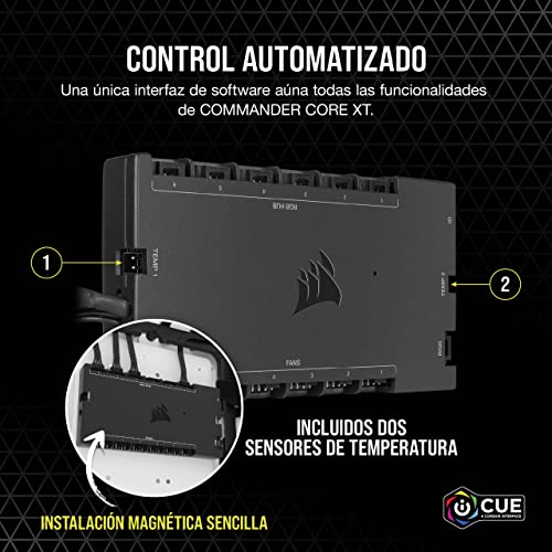 CORSAIR iCUE COMMANDER CORE XT, controlador digital de iluminación RGB y velocidad de ventiladores (Hasta 6 ventiladores PWM y 264 LEDs RGB, Modo cero RPM, Monitoreo temperatura) Negro