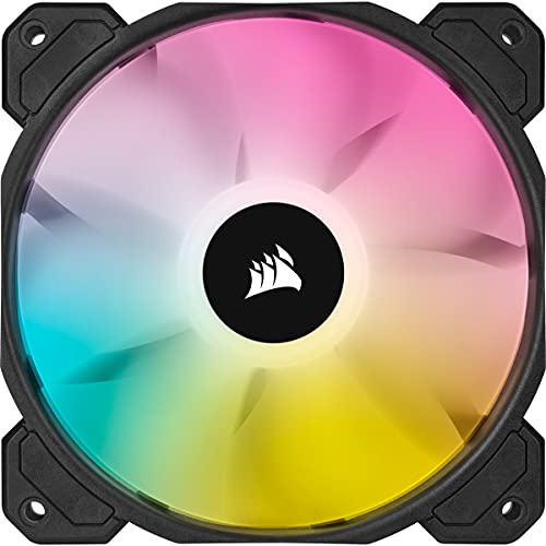 Corsair iCUE SP120 RGB ELITE Ventilador de rendimiento de 120 mm PWM (tecnología CORSAIR AirGuide, ocho LED RGB programables, bajo nivel de ruido de 18 - 26.5 dBA, control PWM, 1500 rpm), negro