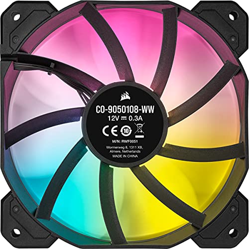 Corsair iCUE SP120 RGB ELITE Ventilador de rendimiento de 120 mm PWM (tecnología CORSAIR AirGuide, ocho LED RGB programables, bajo nivel de ruido de 18 - 26.5 dBA, control PWM, 1500 rpm), negro