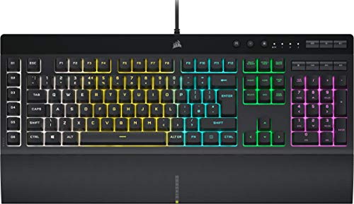 Corsair K55 RGB Pro - Retroiluminación RGB dinámica - Seis Teclas Macro con integración de Software Elgato Stream Deck - IP42 Resistente al Polvo y a los derrames - Reposamanos Desmontable