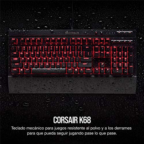 Corsair K68 LED Vermelho Teclado Gaming Mecânico (Cherry MX Vermelho Teclas: Linear e Rápido, Backlighting LED Vermelho, IP32 Resistente ao Pó e ao Derrame) Layout Português, Preto
