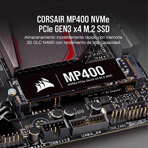Corsair MP400 1TB Gen3 PCIe x4 NVMe M.2 SSD Velocidades de Lectura Secuencial de hasta 3.400 MB/s y de Escritura Secuencial de 3.000 MB/s, 3D QLC NAND de Adecuada Densidad Negro