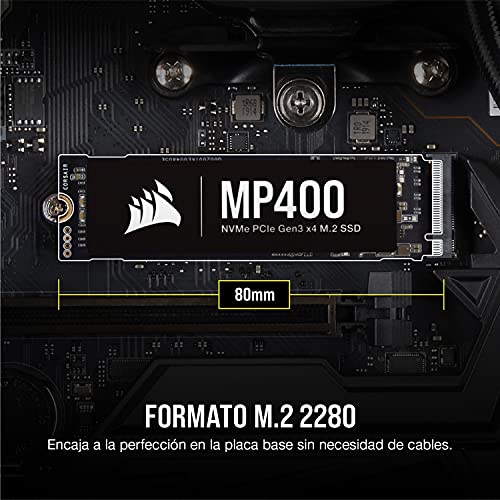 Corsair MP400 1TB Gen3 PCIe x4 NVMe M.2 SSD Velocidades de Lectura Secuencial de hasta 3.400 MB/s y de Escritura Secuencial de 3.000 MB/s, 3D QLC NAND de Adecuada Densidad Negro