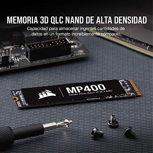 Corsair MP400 8TB Gen3 PCIe x4 NVMe M.2 SSD (Velocidades de Lectura Secuencial de hasta 3.400 MB/s y de Escritura Secuencial de 3.000 MB/s, 3D QLC NAND de Alta Densidad) Negro