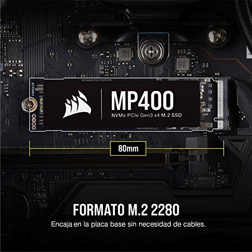 Corsair MP400 8TB Gen3 PCIe x4 NVMe M.2 SSD (Velocidades de Lectura Secuencial de hasta 3.400 MB/s y de Escritura Secuencial de 3.000 MB/s, 3D QLC NAND de Alta Densidad) Negro
