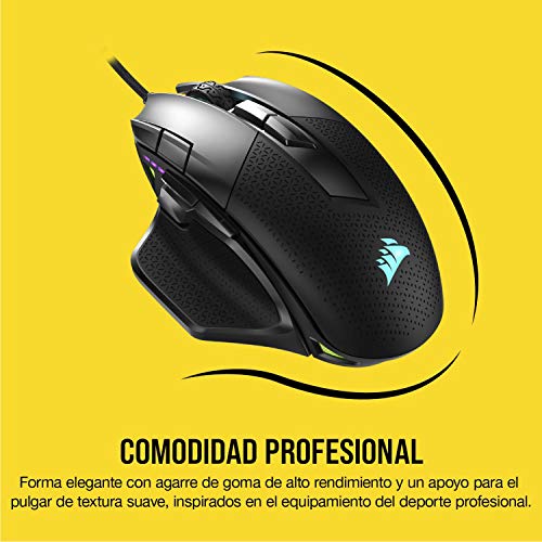 Corsair Nightsword RGB - Ratón óptico para juegos FPS/MOBA (18.000 PPP Sensor Óptico, Sistema de Peso Ajustable, 8 Botones Programables, Retroiluminación LED RGB) negro