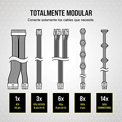 Corsair RM1000x 80 PLUS Gold Fuente de Alimentación 1000 Vatios ATX Totalmente Modular (Ventilador con Levitación Magnética de 135 mm, Condensadores Japoneses, Amplia Compatibilidad) EU, Negro