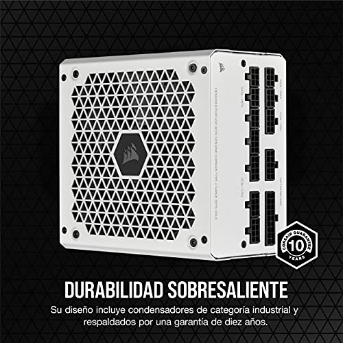 Corsair RM850 2021, RM Series, 850 Watts 80 Plus Gold Fuente de Alimentación ATX Totalmente Modular, Conectores Triples EPS12V, Poco Ruido, Modo de Zero RPM, Condensadores de 105 °C, Blanco