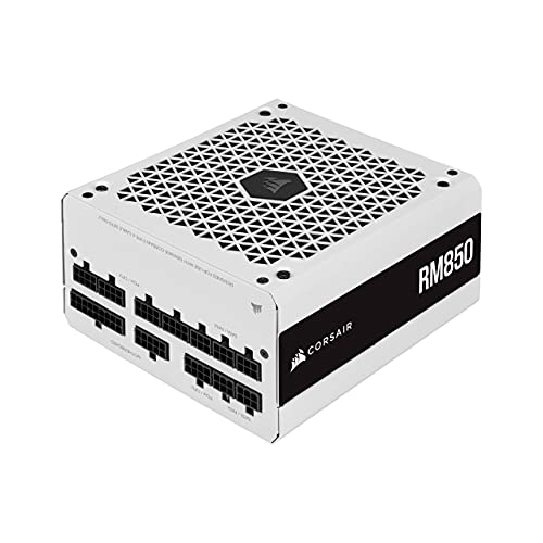 Corsair RM850 2021, RM Series, 850 Watts 80 Plus Gold Fuente de Alimentación ATX Totalmente Modular, Conectores Triples EPS12V, Poco Ruido, Modo de Zero RPM, Condensadores de 105 °C, Blanco