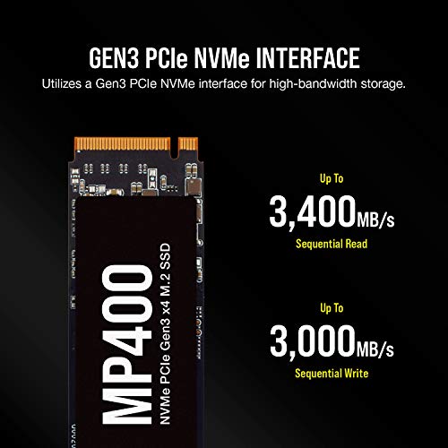 Corsair SSD MP400 M.2 NVMe PCIe x4 Gen3 (velocidades de Lectura secuencial de hasta 3.480 MB/s, velocidades de Escritura de hasta 3.000 MB/s, NAND QLC 3D de Alta Densidad) Negro