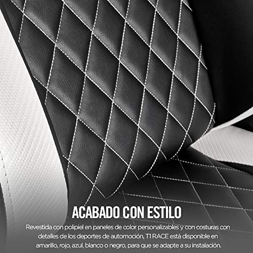 Corsair T1 Race - Silla de Polipiel Videojuegos (Fácil de Ensamblar, Giratoria Ergonómica, Altura Ajustable y Reposabrazos 4D, Asiento Ancho y Cómodo con Reclinador Alto) Blanco