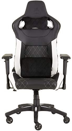 Corsair T1 Race - Silla de Polipiel Videojuegos (Fácil de Ensamblar, Giratoria Ergonómica, Altura Ajustable y Reposabrazos 4D, Asiento Ancho y Cómodo con Reclinador Alto) Blanco