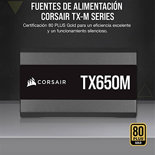 Corsair TX650M (2021), TX-M Series, 650 Watt 80 PLUS Gold Fuente de Alimentación ATX Semimodular y Silenciosa (Funcionamiento Silencioso, Condensadores de 105 °C, Tamaño Compacto) Negro