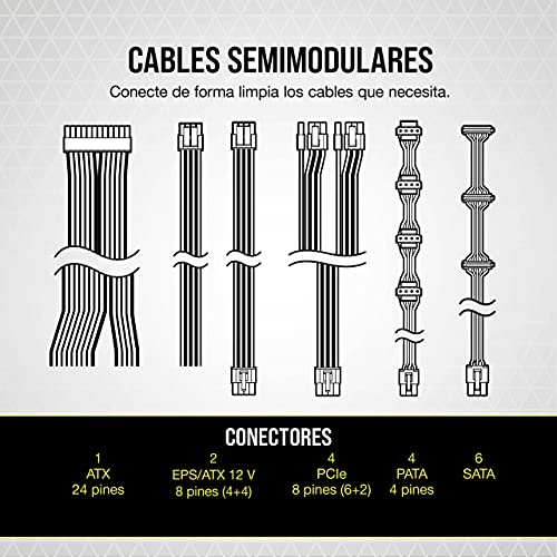 Corsair TX650M (2021), TX-M Series, 650 Watt 80 PLUS Gold Fuente de Alimentación ATX Semimodular y Silenciosa (Funcionamiento Silencioso, Condensadores de 105 °C, Tamaño Compacto) Negro