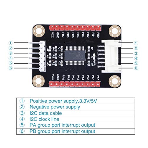 CQRobot Ocean: MCP23017 IO Expansion Board Compatible with Raspberry Pi/micro:bit/Arduino/STM32 Motherboard. I2C Interface, Expands 16 I/O Pins, Up to 8 Expansion Boards Can be Used Simultaneously.