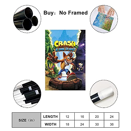 Crash Bandicoot Game 4 - Póster de lona para decoración de la sala de estar, dormitorio, 60 x 90 cm