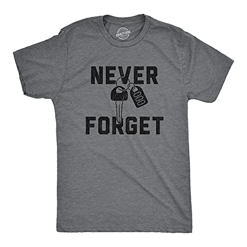 Crazy Dog Tshirts - Mens Never Forget Keys Tshirt Funny Sarcastic Forgetful Absent Minded Lost Car Keys tee (Dark Heather Grey) - S - Camiseta Divertidas