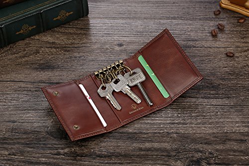 Cronus y Rhea® | Luxury Key Case Exclusive Leather (Janus) | Llavero | Cuero Real | con Elegante Caja de Regalo | Hombres - Mujeres (Marrón Oscuro)